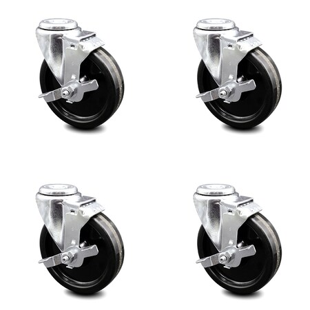 SERVICE CASTER 5 Inch Phenolic Wheel Swivel Bolt Hole Caster Set with Brake SCC-BH20S514-PHR-TLB-4